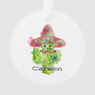 Watercolor Cactus Art Mustache Sombrero Eyes Text Ornament