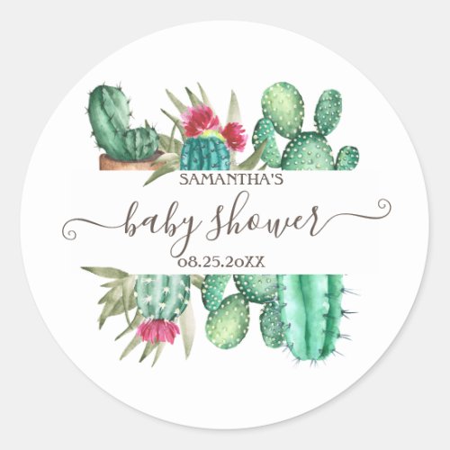 Watercolor Cactus Baby Shower   Classic Round Sticker