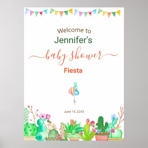 Watercolor Cactus Baby Shower Fiesta Welcome Poster