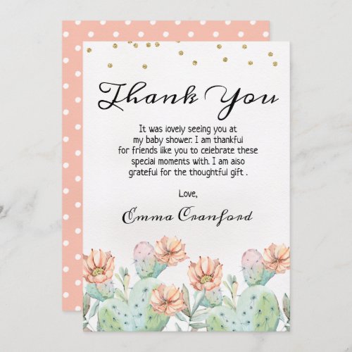 Watercolor Cactus Baby Shower Thank You Card