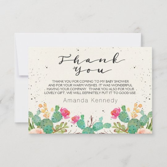 watercolor cactus baby shower thank you card zazzle