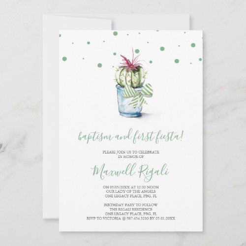 Watercolor Cactus Baptism and First Birthday Note Card