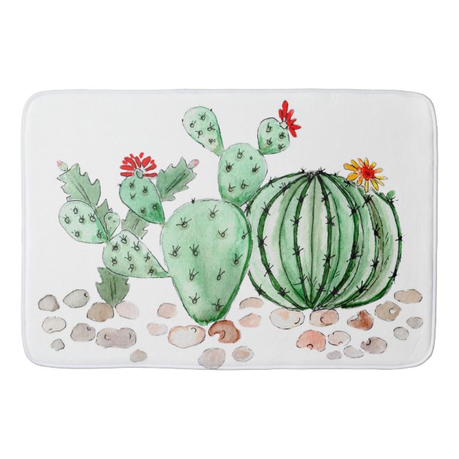 watercolor, cactus bath mat (Front)