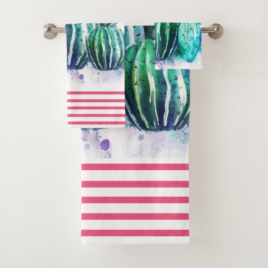 watercolor Cactus Bath Towel Set