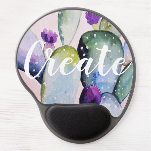 Watercolor Cactus  Blossoms Create Gel Mouse Pad