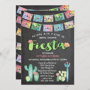 Watercolor Cactus Bridal Shower Mexican Fiesta Invitation