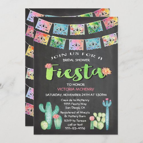 Watercolor Cactus Bridal Shower Mexican Fiesta Invitation