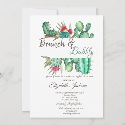 Watercolor Cactus Brunch  Bubbly Invitation