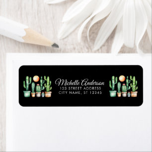 Watercolor Cactus Cacti Desert Succulent  Black    Label