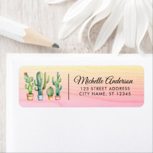 Watercolor Cactus Cacti Desert Succulent pink      Label
