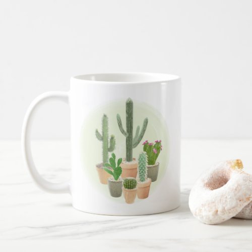 Watercolor Cactus Cacti Potted Plants Succulents Coffee Mug