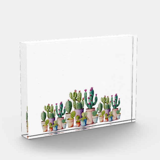 Watercolor Cactus cacti succulents  Acrylic Award (Left)