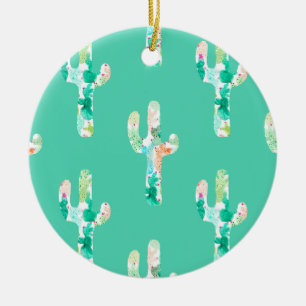 Watercolor Cactus Ceramic Ornament