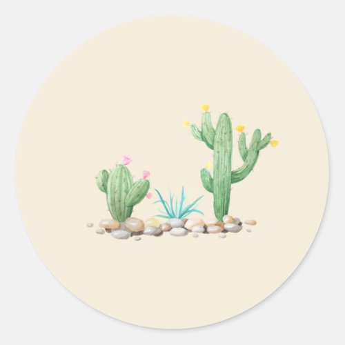 Watercolor Cactus Classic Round Sticker