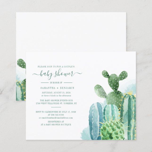 Watercolor Cactus Couples Baby Shower Invitation (Front/Back)