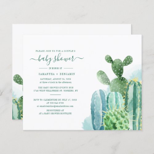 Watercolor Cactus Couples Baby Shower Invitation
