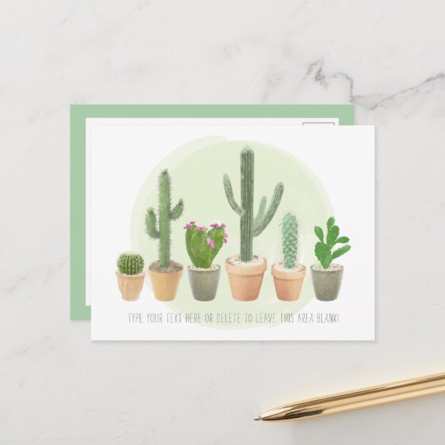 Watercolor Cactus Cute Potted Plants Note Postcard (Front/Back In Situ)