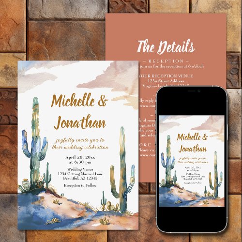 Watercolor Cactus Desert All in One Wedding Invitation