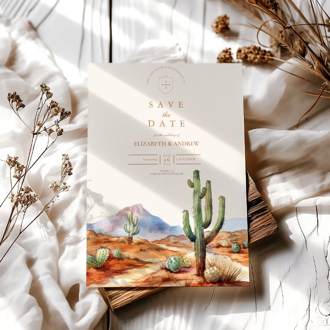 Watercolor Cactus Desert Landscape Wedding Save The Date (Creator Uploaded)