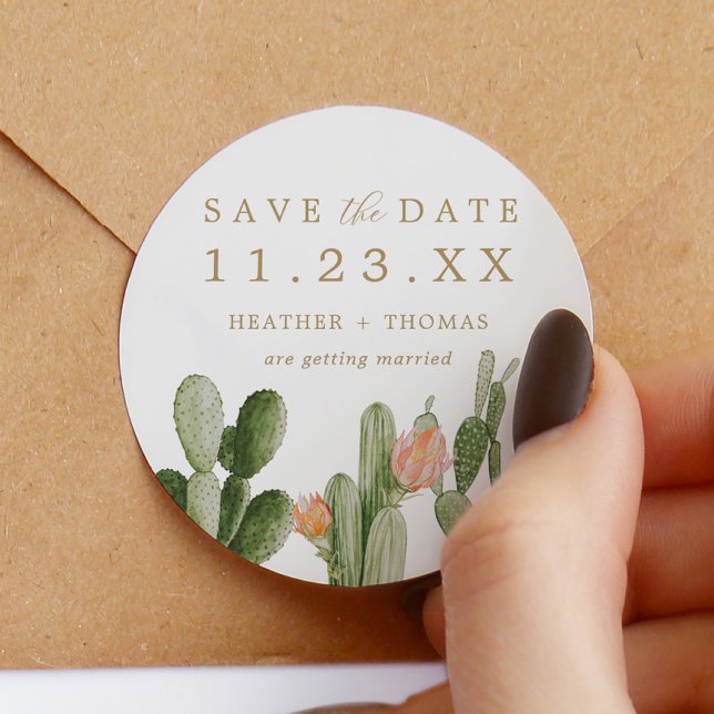 Watercolor Cactus Desert Save the Date Favor Classic Round Sticker (Creator Uploaded)