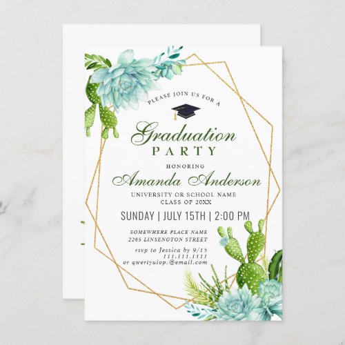 Watercolor Cactus Eucalyptus Graduation Party Invitation