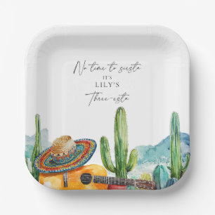 Watercolor Cactus Fiesta 3rd Birthday Party Paper Plates