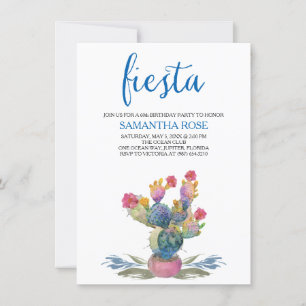 Watercolor Cactus Fiesta 60th Birthday Party Invitation