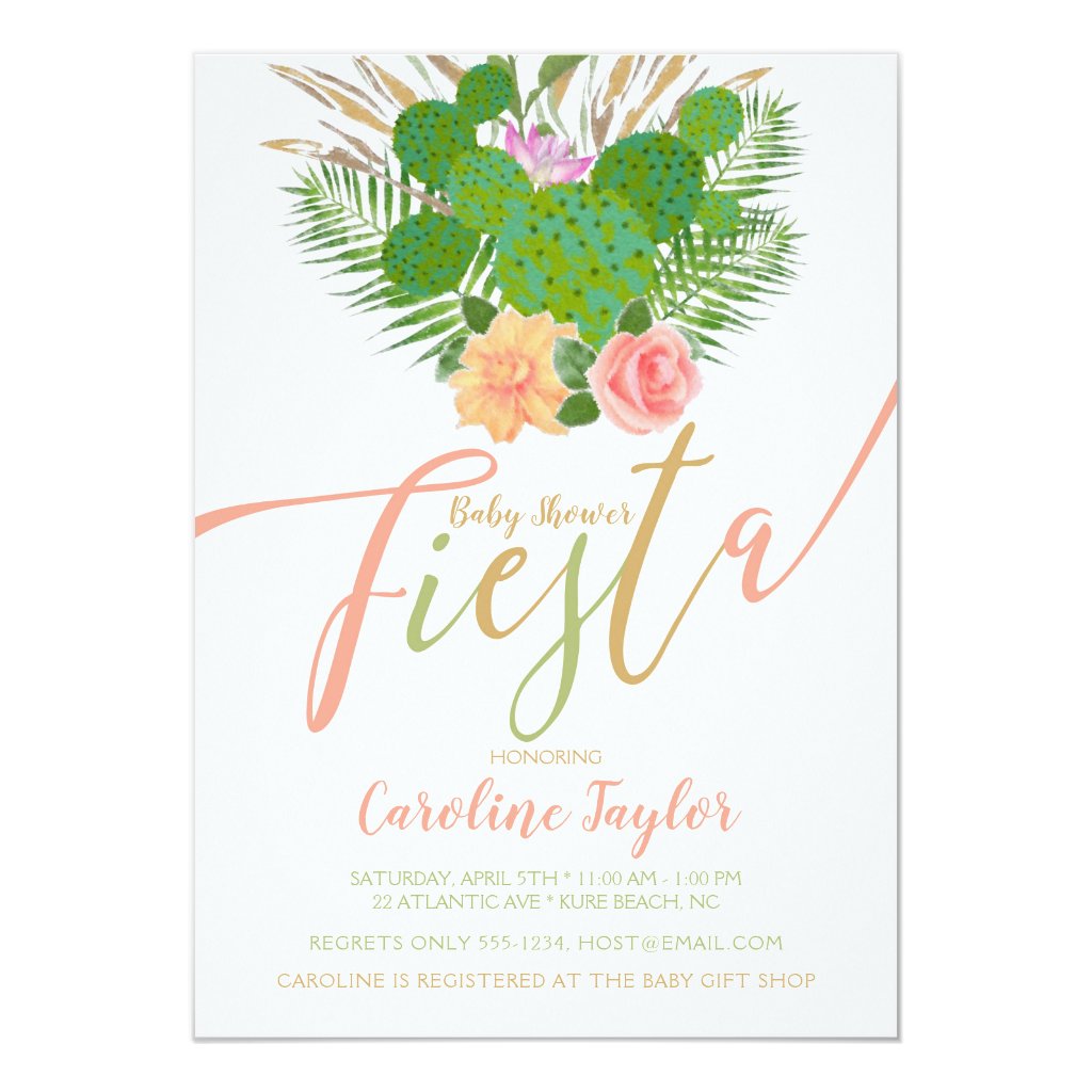Watercolor Cactus Fiesta Baby Shower Floral Invitation