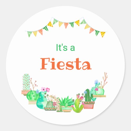 Watercolor Cactus Fiesta Party Classic Round Classic Round Sticker