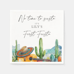 Watercolor Cactus First Fiesta 1st Birthday Party Napkins
