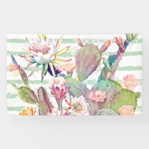 Watercolor Cactus Floral Stripes Design Banner
