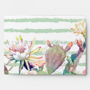 Watercolor Cactus Floral Stripes Design Envelope