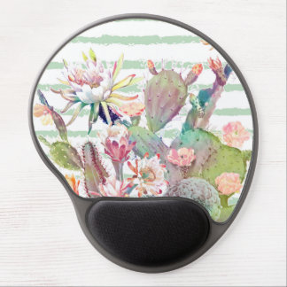 Watercolor Cactus Floral Stripes Design Gel Mouse Pad