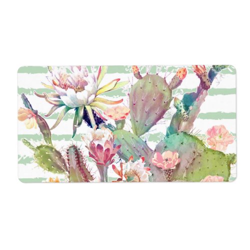 Watercolor Cactus Floral Stripes Design Label