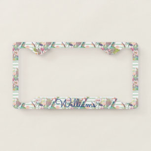 Watercolor Cactus Floral Stripes Design License Plate Frame