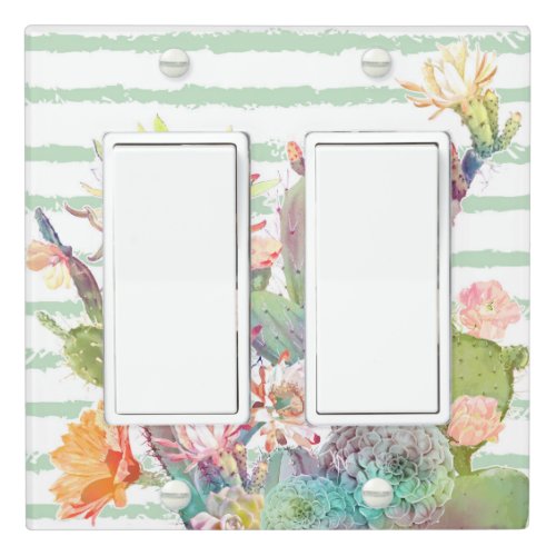 Watercolor Cactus Floral Stripes Design Light Switch Cover
