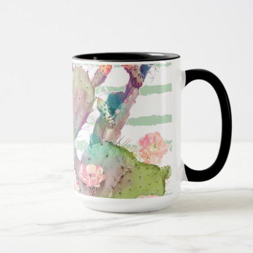 Watercolor Cactus Floral Stripes Design Mug