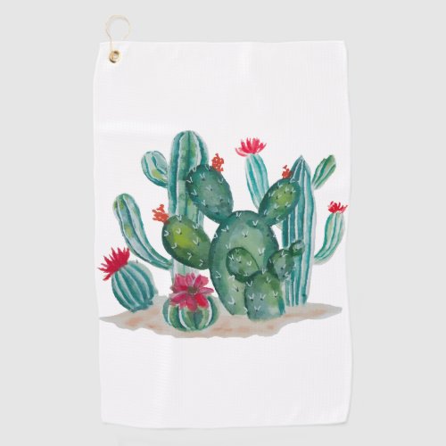Watercolor Cactus Flower Plants  Golf Towel