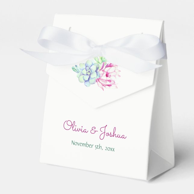 Watercolor Cactus Flower Wedding Favor Boxes (Front Side)