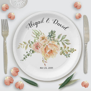 Watercolor cactus flowers and succulent wedding paper plates