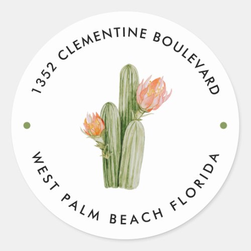 Watercolor Cactus Flowers Dessert Return Address Classic Round Sticker