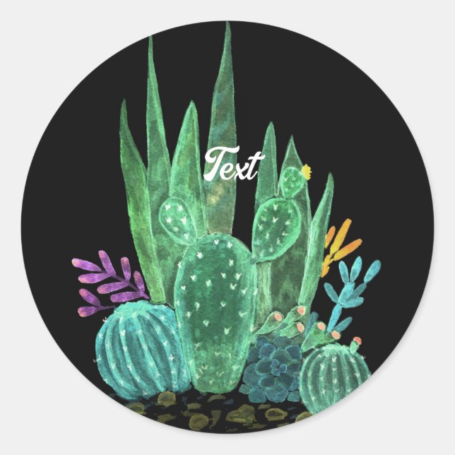 Watercolor, cactus, flowers large clock  classic round sticker (Front)