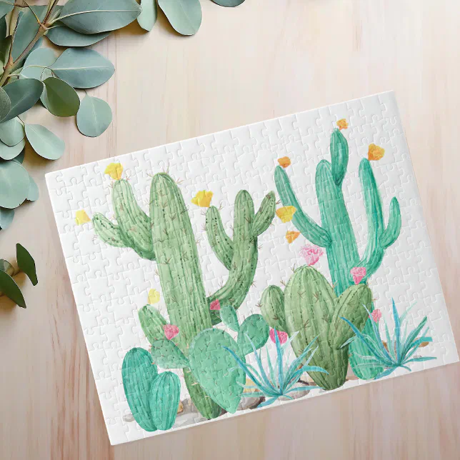 Watercolor Cactus Garden Cacti Desert Southwest Jigsaw Puzzle Zazzle
