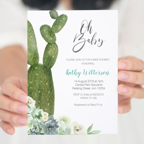 Watercolor Cactus Gender Neutral Baby Shower Invitation