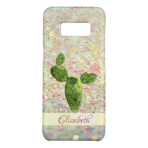 Watercolor Cactus Glitter Bokeh _ Personalized Case_Mate Samsung Galaxy S8 Case