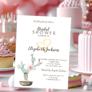 Watercolor Cactus Gold Heart Bridal Shower  Invitation