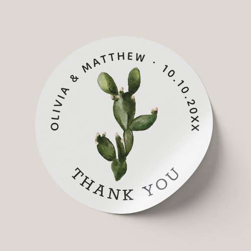 Watercolor cactus greenery wedding thank you  classic round sticker