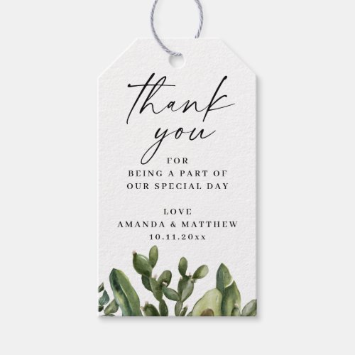 Watercolor cactus greenery wedding thank you gift tags