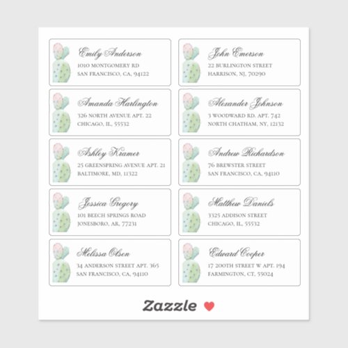 Watercolor cactus guests address Shipping labels