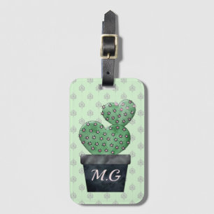 Watercolor Cactus in Plant Pot Patterned Luggage Tag